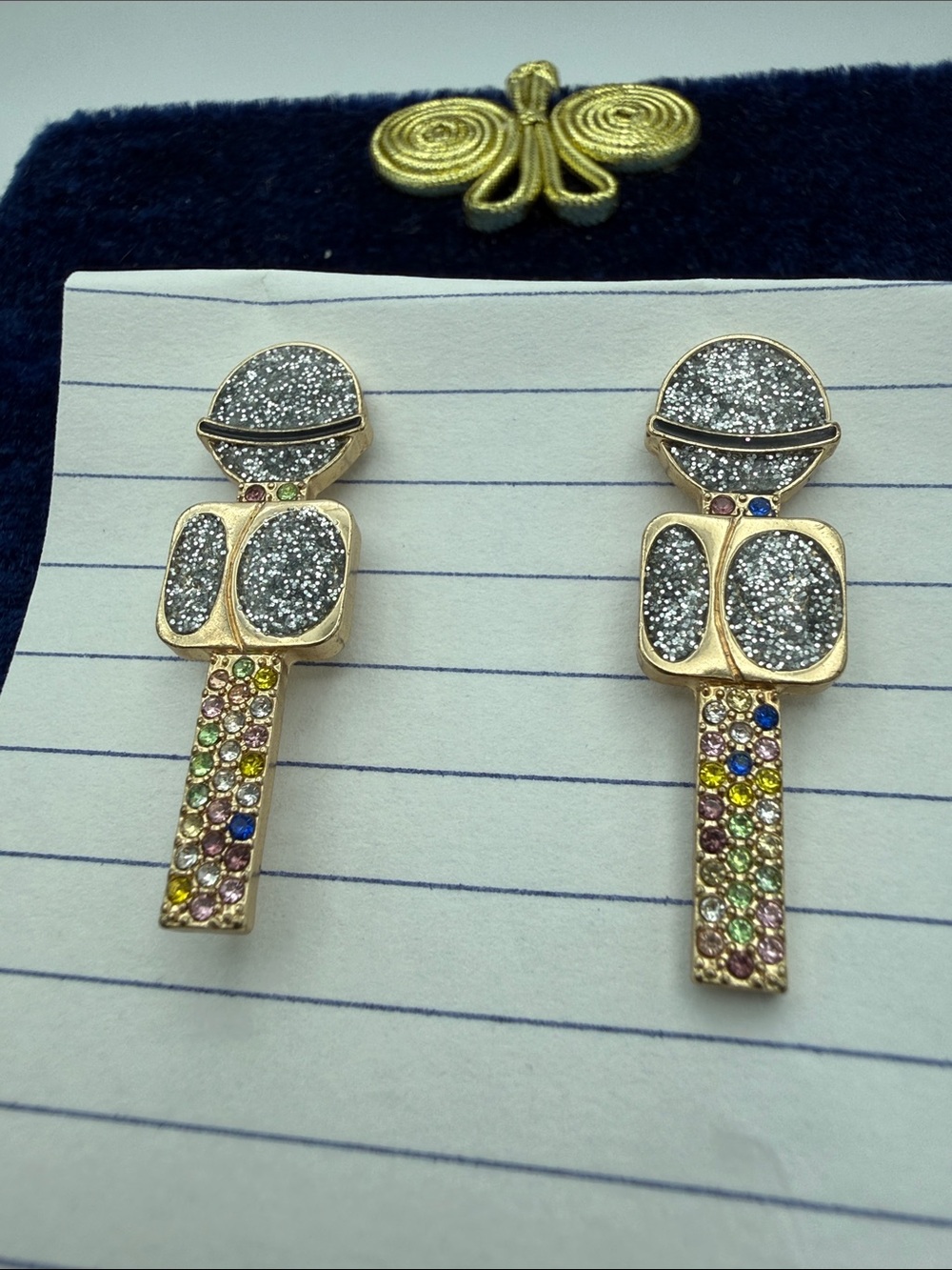 Sugarfix by BaubleBar Drop the Mic earrings gold tone w/ multicolored crystals.